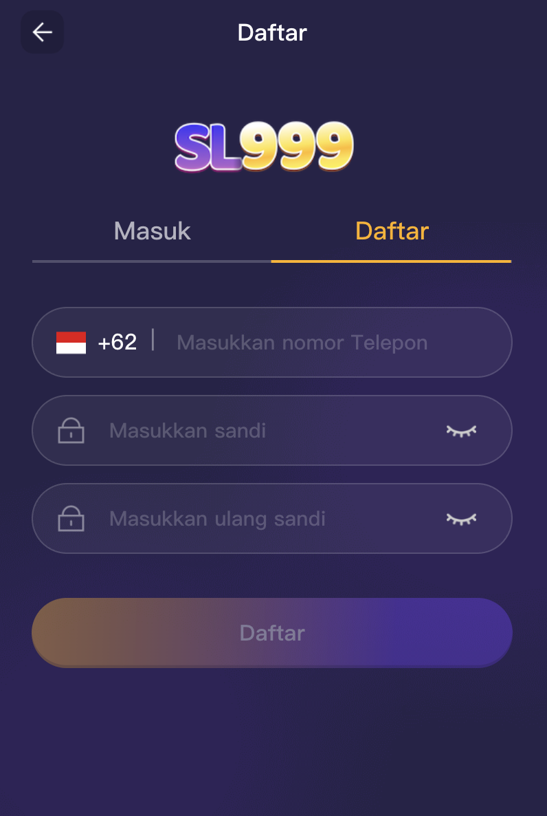 SL999 Login — tampilan masuk akun